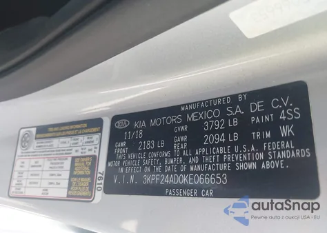 2019 Kia Forte Lxs from USA, damaged, VIN 3KPF24AD0KE066653